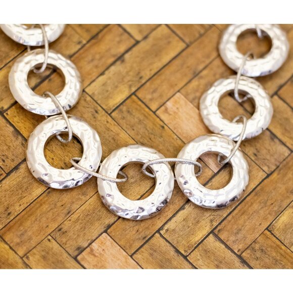 Jewelry - 24 inch, Vintage Multi Ring Links Silver Tone Bib Necklace | H36